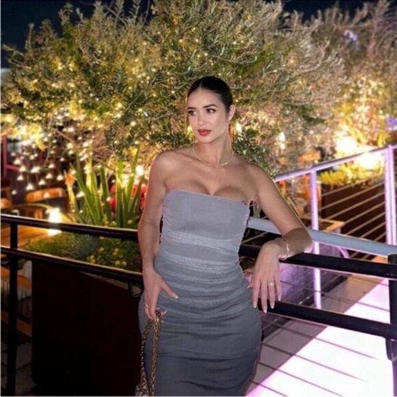 Zara Tulle Strapless Midi Dress Grey Black Ombre Size Large - Picture 5 of 10